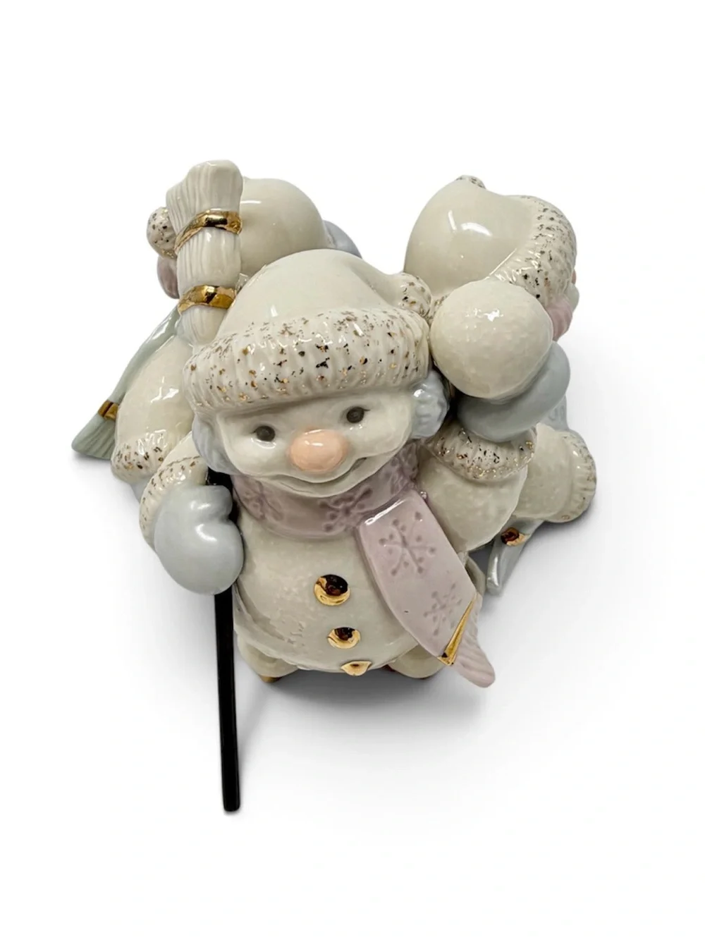 Lenox Snowlight Skating By Candlelight Pair of 2 Candlesticks Snowmen Trio